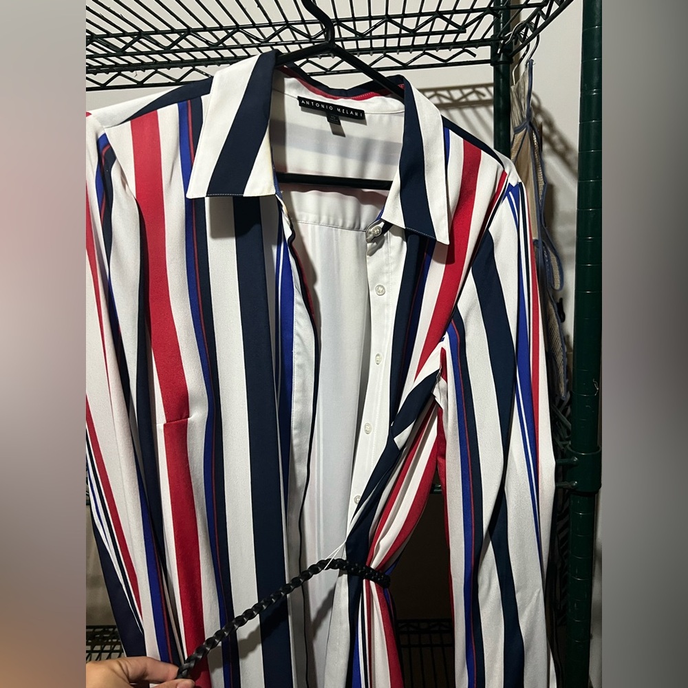 ANTONIO MELANI Red, Blue, and White Striped Shirt